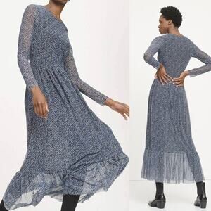 SAMSOE SAMSOE Lori Mesh Knit Blue Floral Maxi Dress XS